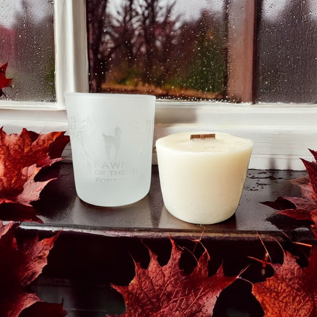 Glass Candle Holder with Wild Olive Leaf Pattern On.