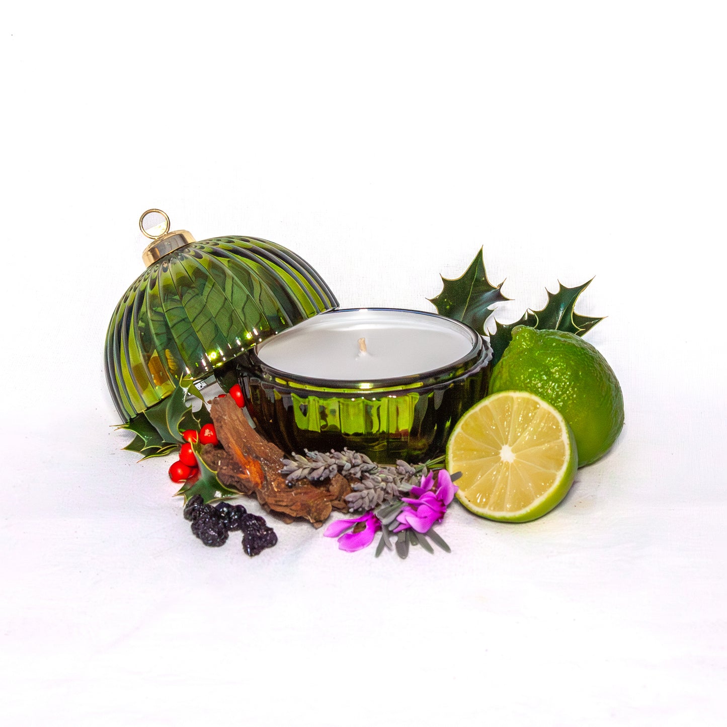 The Whispering Woods Green Christmas Bauble Candle